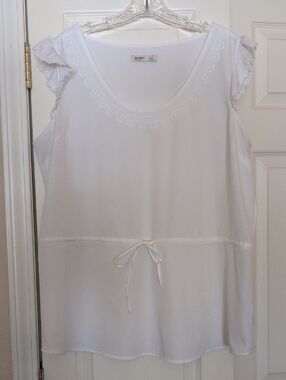 Old Navy White Drawstring Flutter Sleeve Top